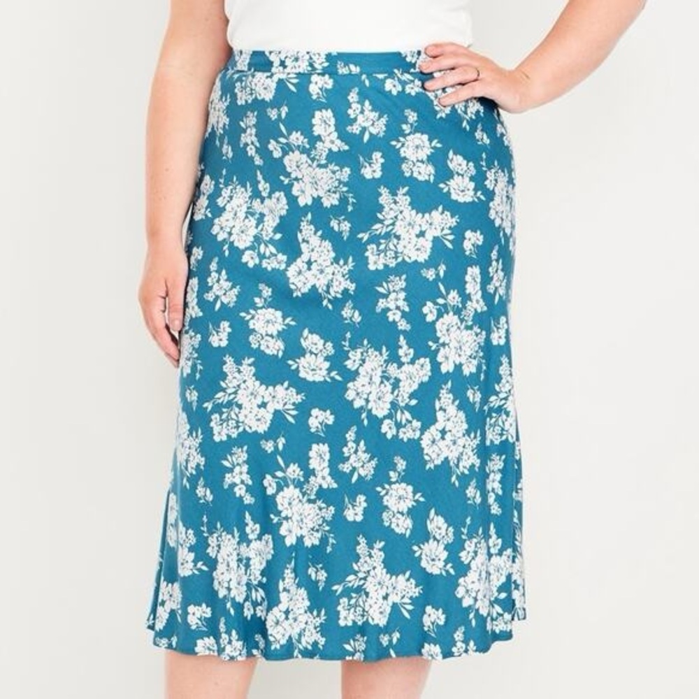OLD NAVY Crepe A-Line Midi Skirt Blue Floral Size XXL NEW - Picture 1 of 16